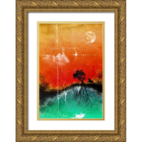 Moon-horse-tree and lighthouse Gold Ornate Wood Framed Art Print with Double Matting by Kulik, Rafal