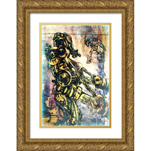 Borg T10 cyborg Gold Ornate Wood Framed Art Print with Double Matting by Kulik, Rafal