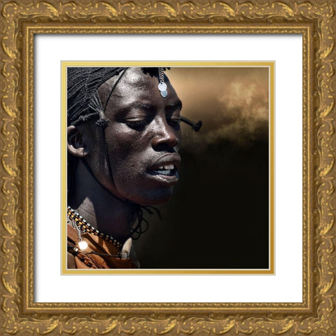 Dancing Masai Gold Ornate Wood Framed Art Print with Double Matting by Flour, Piet