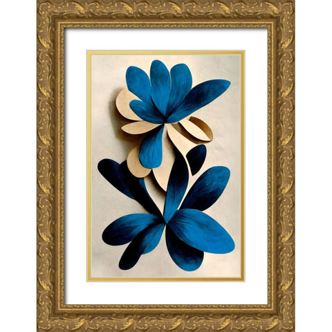 Blue Nymphaea Gold Ornate Wood Framed Art Print with Double Matting by Treechild