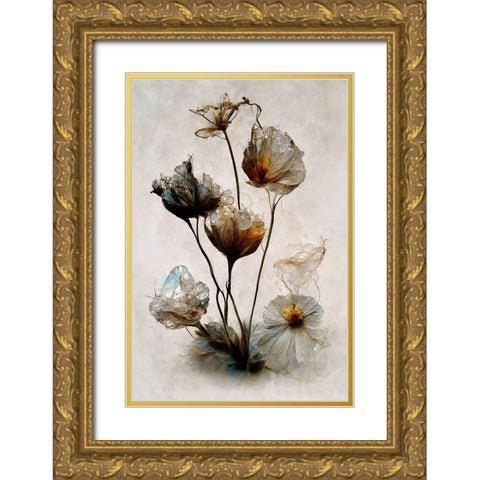 Crystal Flowers Gold Ornate Wood Framed Art Print with Double Matting by Treechild