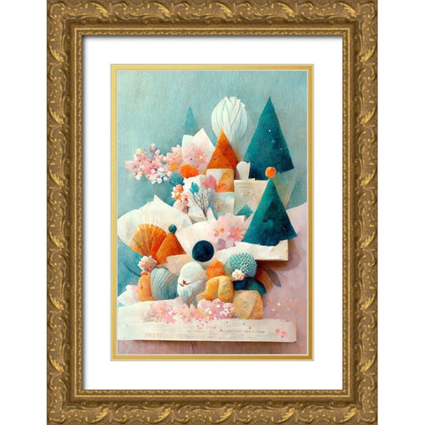 A Tiny Village Gold Ornate Wood Framed Art Print with Double Matting by Treechild