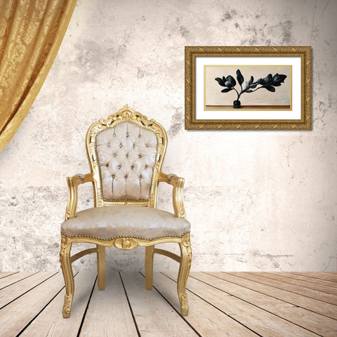 Black Magnolia Gold Ornate Wood Framed Art Print with Double Matting by Treechild