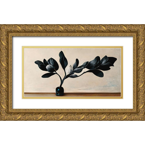 Black Magnolia Gold Ornate Wood Framed Art Print with Double Matting by Treechild