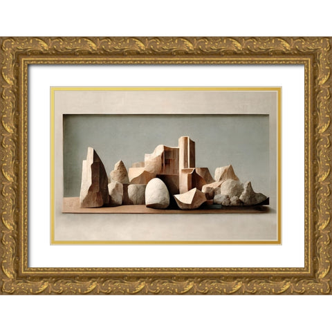 Carved Rocks Gold Ornate Wood Framed Art Print with Double Matting by Treechild