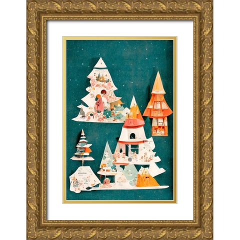A Paper Village Gold Ornate Wood Framed Art Print with Double Matting by Treechild