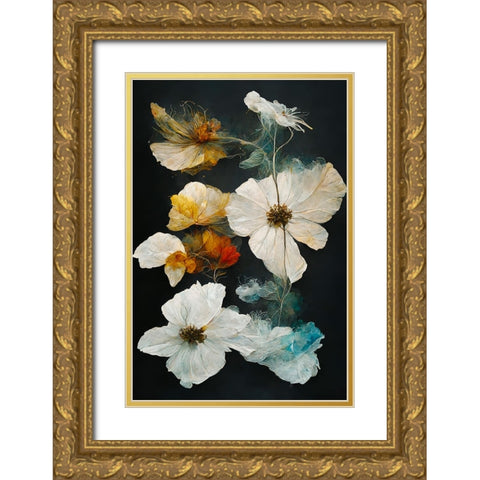 Dry Flowers Gold Ornate Wood Framed Art Print with Double Matting by Treechild