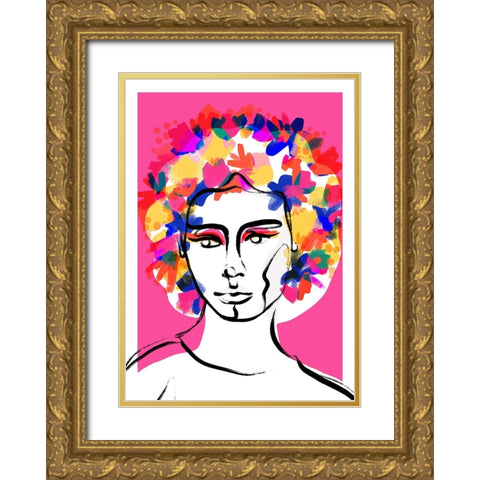 Flower Hair Gold Ornate Wood Framed Art Print with Double Matting by Treechild