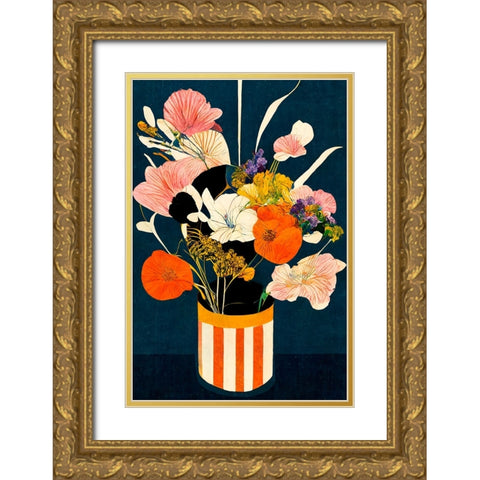 Flowers At Night Gold Ornate Wood Framed Art Print with Double Matting by Treechild