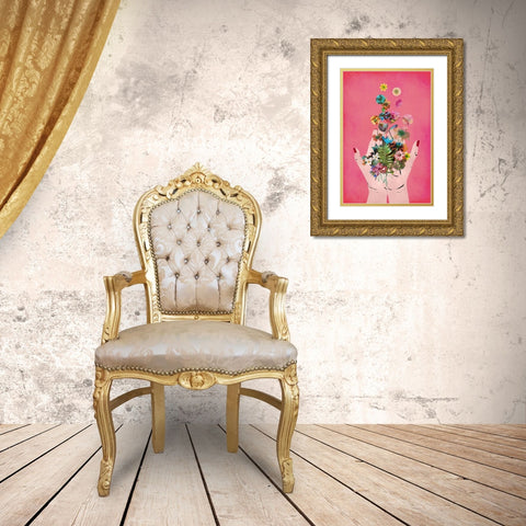 Fridas Hands (Pink Version) Gold Ornate Wood Framed Art Print with Double Matting by Treechild