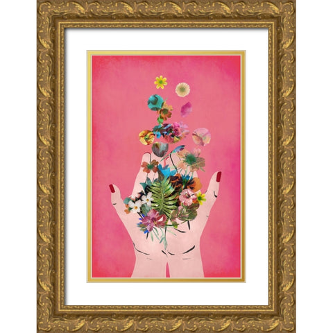 Fridas Hands (Pink Version) Gold Ornate Wood Framed Art Print with Double Matting by Treechild
