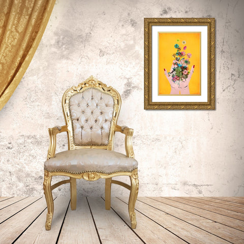Fridas Hands (Yellow Version) Gold Ornate Wood Framed Art Print with Double Matting by Treechild
