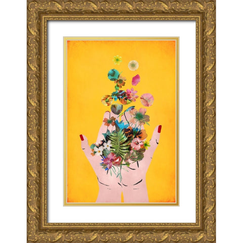 Fridas Hands (Yellow Version) Gold Ornate Wood Framed Art Print with Double Matting by Treechild