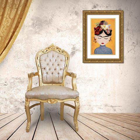 Frida (Yellow Version) Gold Ornate Wood Framed Art Print with Double Matting by Treechild