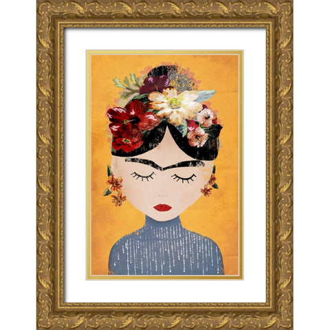 Frida (Yellow Version) Gold Ornate Wood Framed Art Print with Double Matting by Treechild