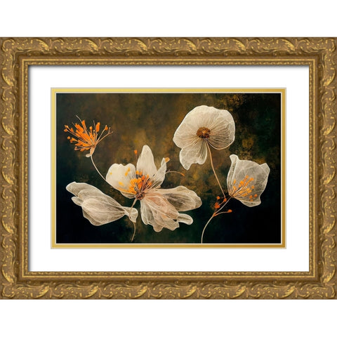 Transparent Flowers Gold Ornate Wood Framed Art Print with Double Matting by Treechild