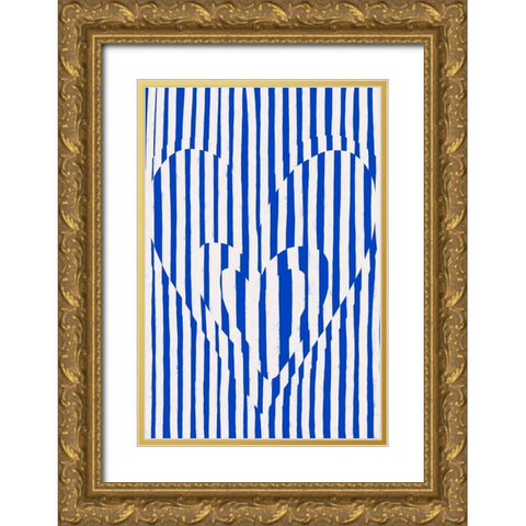 Hearts (Blue Version) Gold Ornate Wood Framed Art Print with Double Matting by Treechild