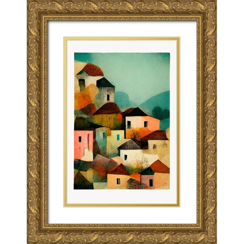 Italian Village Gold Ornate Wood Framed Art Print with Double Matting by Treechild