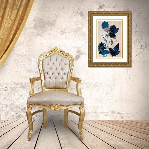 Blue Dry Flowers Gold Ornate Wood Framed Art Print with Double Matting by Treechild