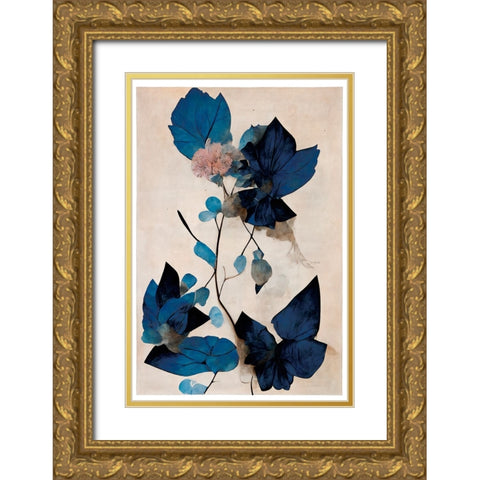Blue Dry Flowers Gold Ornate Wood Framed Art Print with Double Matting by Treechild