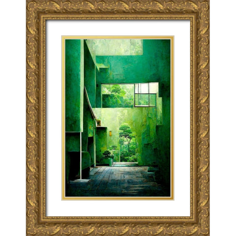 The Green House Gold Ornate Wood Framed Art Print with Double Matting by Treechild