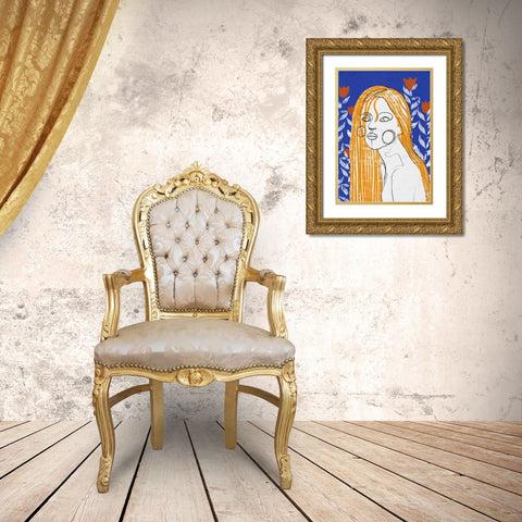 The Tulip Girl Gold Ornate Wood Framed Art Print with Double Matting by Treechild