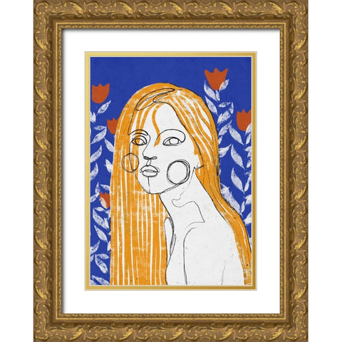 The Tulip Girl Gold Ornate Wood Framed Art Print with Double Matting by Treechild