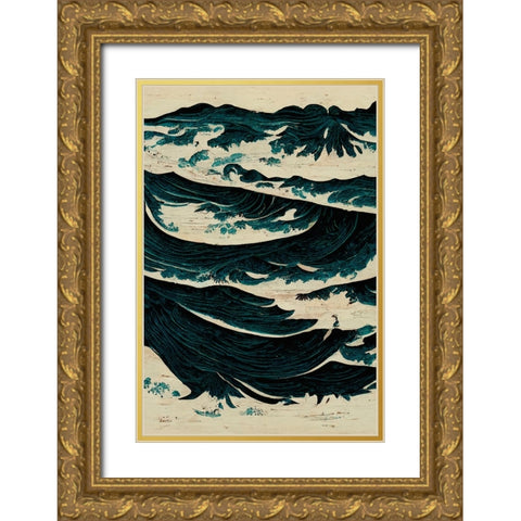 Wild Sea Gold Ornate Wood Framed Art Print with Double Matting by Treechild