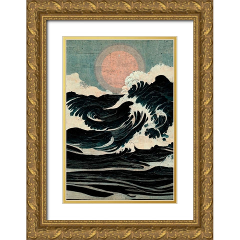 Wild Waves Gold Ornate Wood Framed Art Print with Double Matting by Treechild