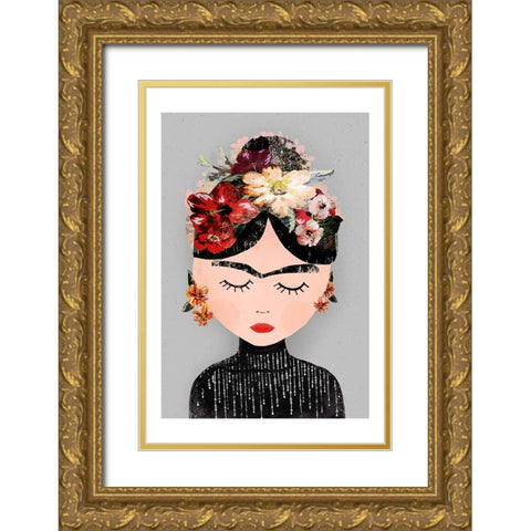 Frida (Special Edition) Gold Ornate Wood Framed Art Print with Double Matting by Treechild