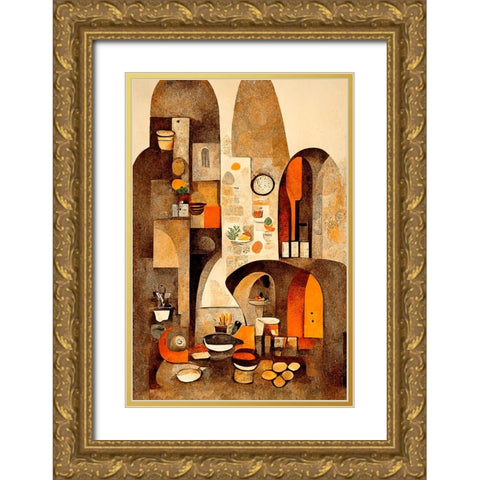 The Kitchen Gold Ornate Wood Framed Art Print with Double Matting by Treechild