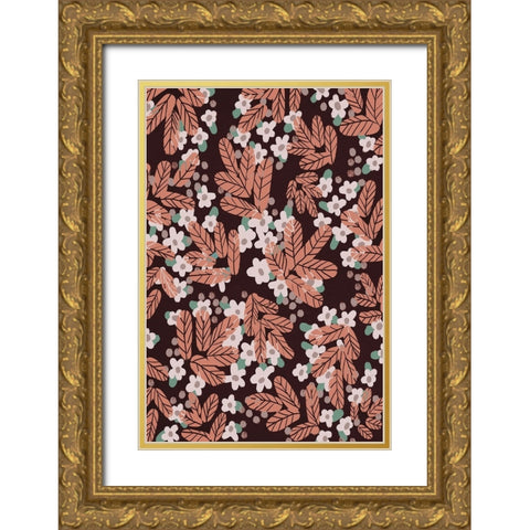 Autumn Blossoms Gold Ornate Wood Framed Art Print with Double Matting by Treechild