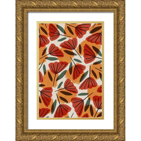 Tulip Pattern Gold Ornate Wood Framed Art Print with Double Matting by Treechild