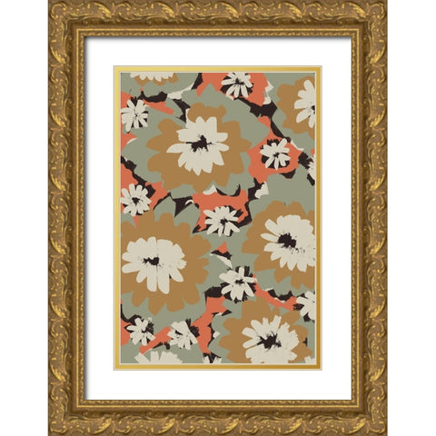 Big Pastel Flowers Gold Ornate Wood Framed Art Print with Double Matting by Treechild