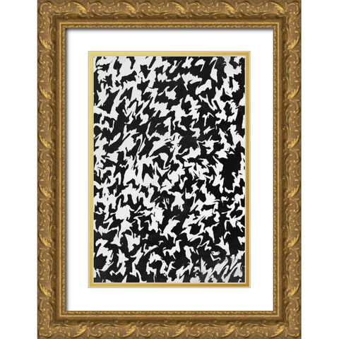 Black And White Zig Zag Pattern Gold Ornate Wood Framed Art Print with Double Matting by Treechild