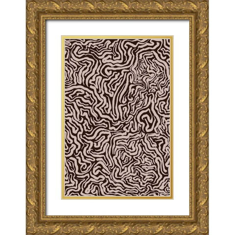 Twisted Beige Strokes Gold Ornate Wood Framed Art Print with Double Matting by Treechild