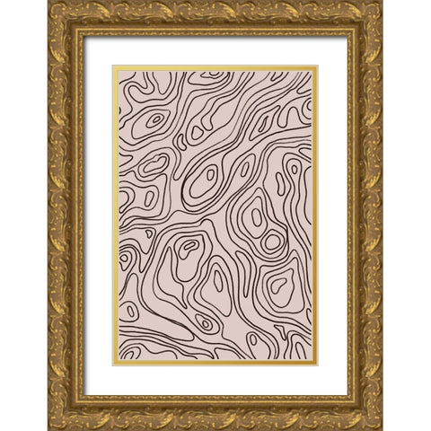 Iso Lines Pattern Gold Ornate Wood Framed Art Print with Double Matting by Treechild