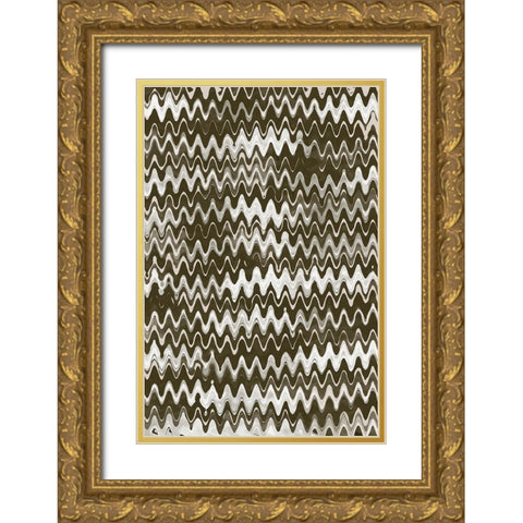 Strong Green Waves Gold Ornate Wood Framed Art Print with Double Matting by Treechild