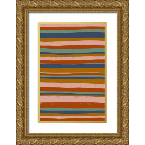 Ethno Colors Stripes Gold Ornate Wood Framed Art Print with Double Matting by Treechild