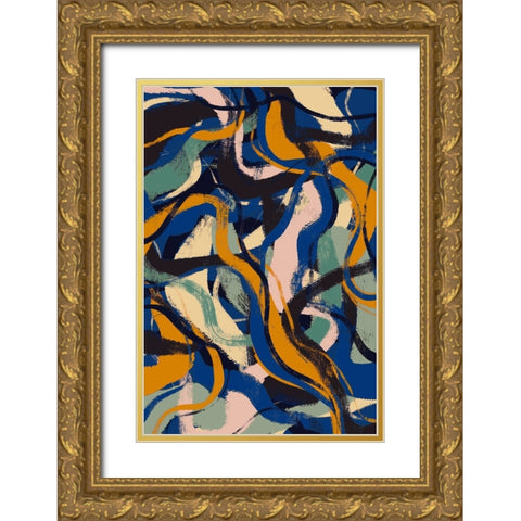 Colorful Strokes Pattern Gold Ornate Wood Framed Art Print with Double Matting by Treechild