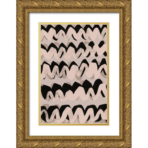 Sprayed Beige Waves Pattern Gold Ornate Wood Framed Art Print with Double Matting by Treechild