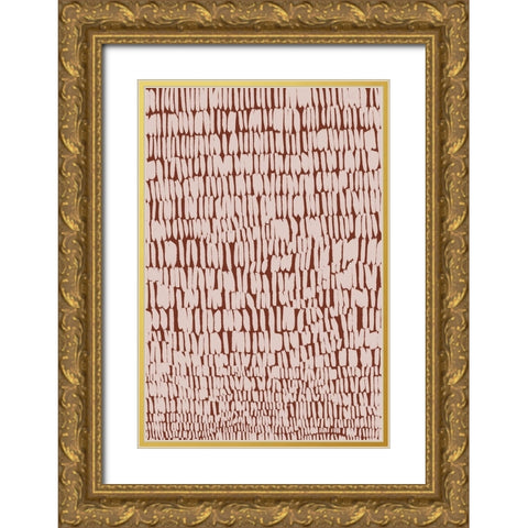 Short Beige Strokes Pattern Gold Ornate Wood Framed Art Print with Double Matting by Treechild