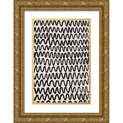 Marker Wavey Pattern Gold Ornate Wood Framed Art Print with Double Matting by Treechild