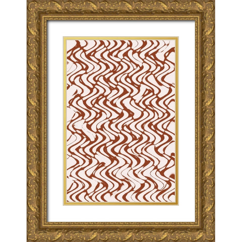 Beige Wavey Zig Zag Pattern Gold Ornate Wood Framed Art Print with Double Matting by Treechild