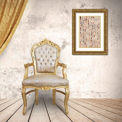 Beige Stripes Pattern Gold Ornate Wood Framed Art Print with Double Matting by Treechild