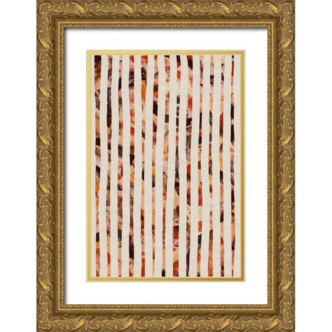 Beige Stripes Pattern Gold Ornate Wood Framed Art Print with Double Matting by Treechild