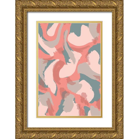 Pastel Strokes Pattern Gold Ornate Wood Framed Art Print with Double Matting by Treechild