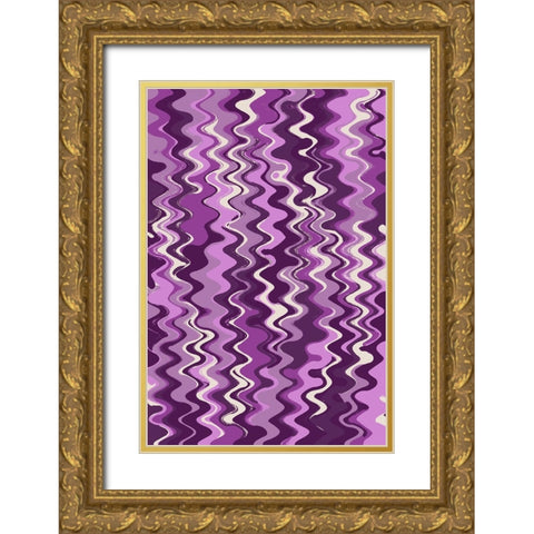 Purple Wavey Pattern Gold Ornate Wood Framed Art Print with Double Matting by Treechild