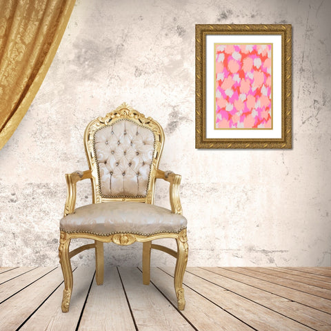 Pastel Pink And Orange Strokes Gold Ornate Wood Framed Art Print with Double Matting by Treechild