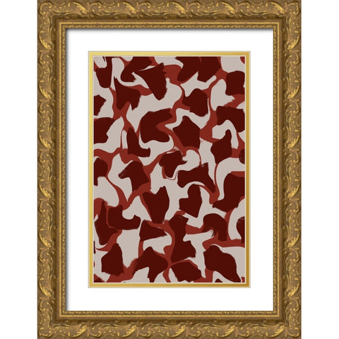 Liquid Beige Brown Strokes Gold Ornate Wood Framed Art Print with Double Matting by Treechild